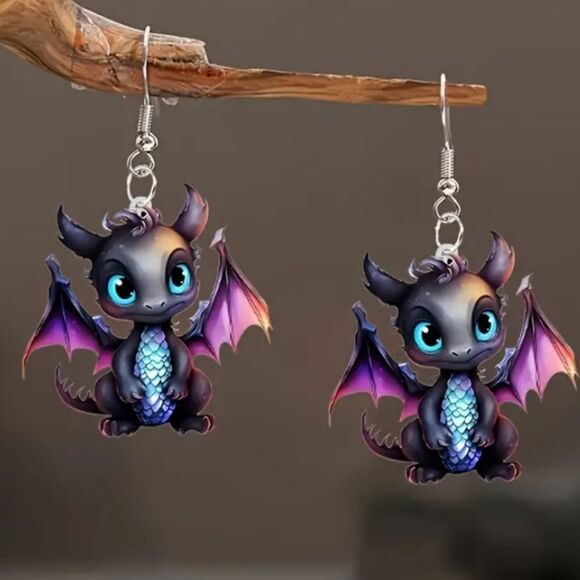 Hand Crafted Jewelry - Hand crafted Bat Character Dangle Earrings